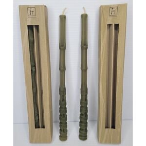 4 Fillamento Neiman Marcus 100% Beeswax Spring Green Bamboo Shaped Taper Candles